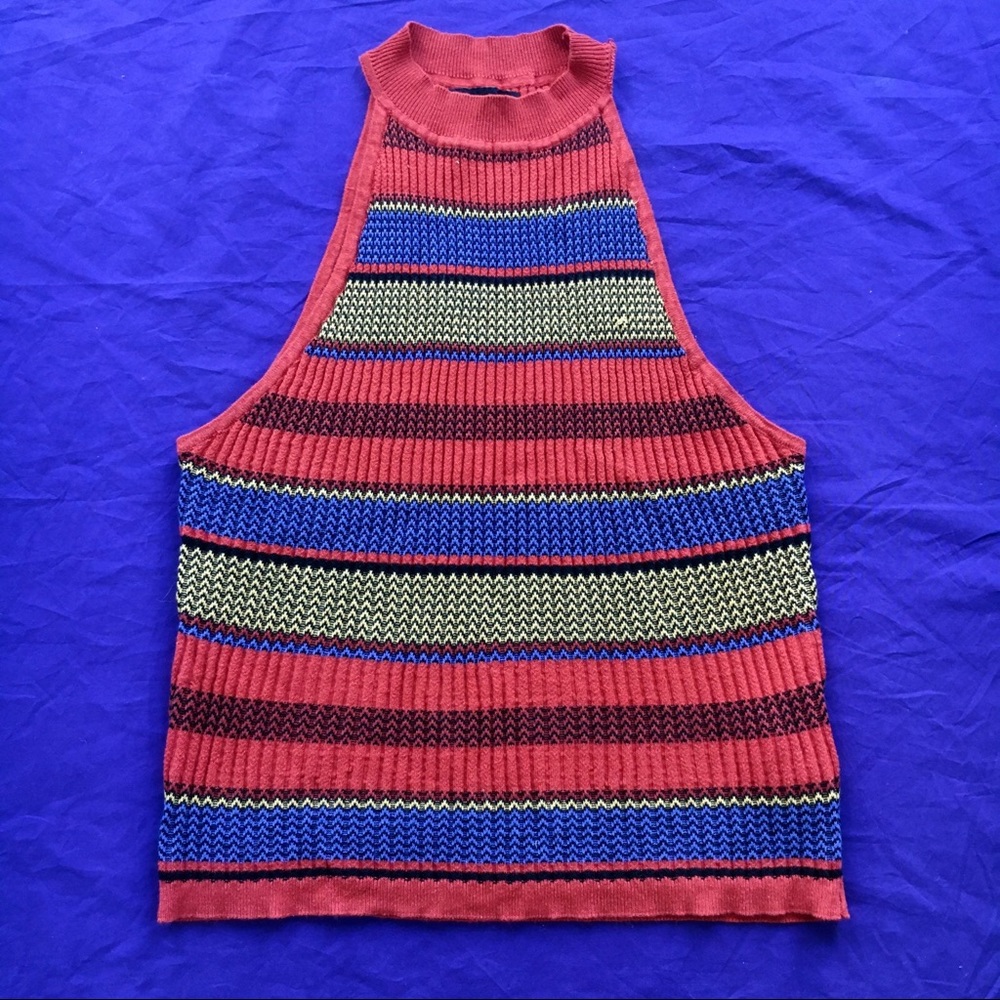 Plus Size Ribbed Knit ColorBlock Stripe Halter Top